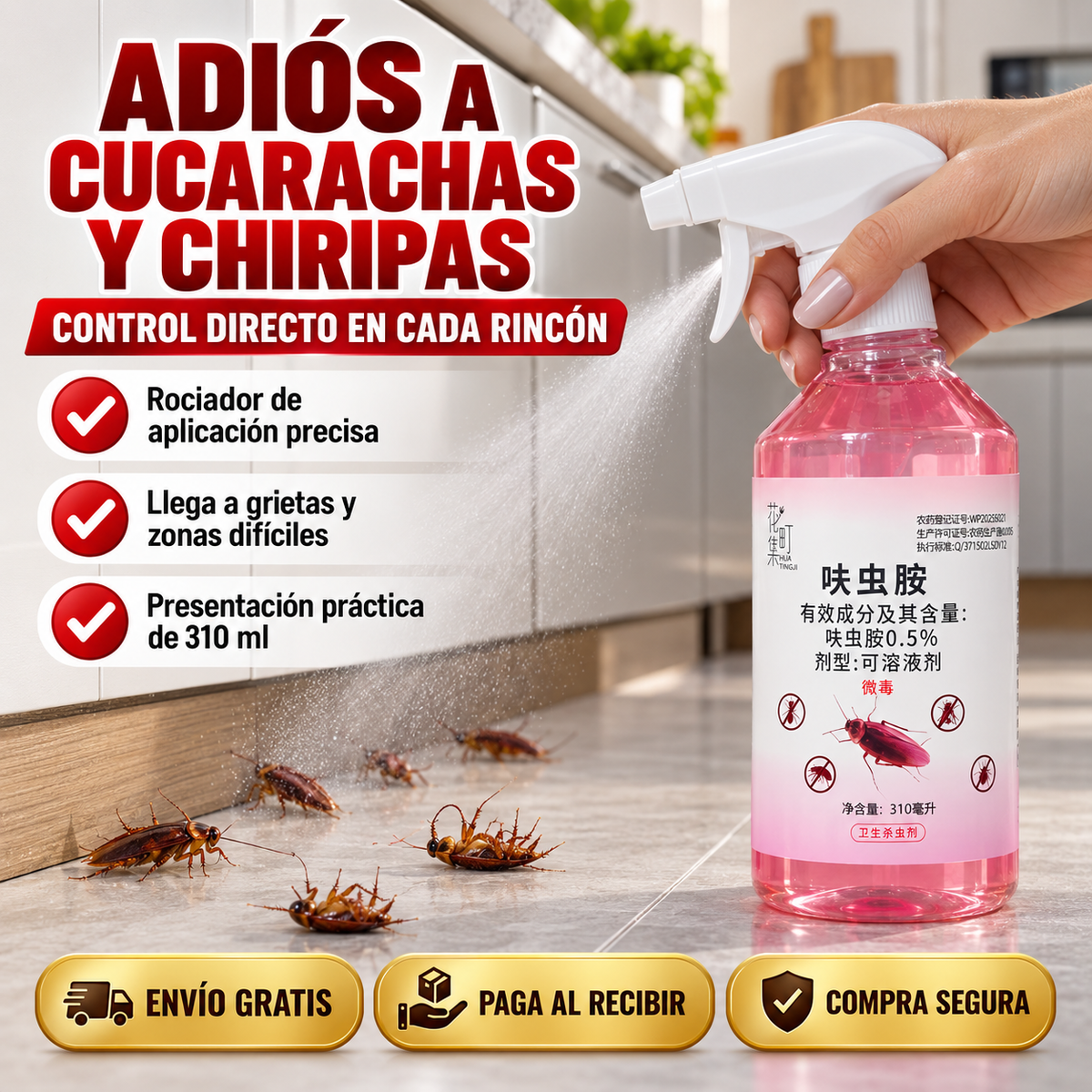 Insecticida Elimina Cucarachas 310 ML | EL SECRETO DE LOS ASIATICOS | 🔥OFERTA 2 X 1🔥