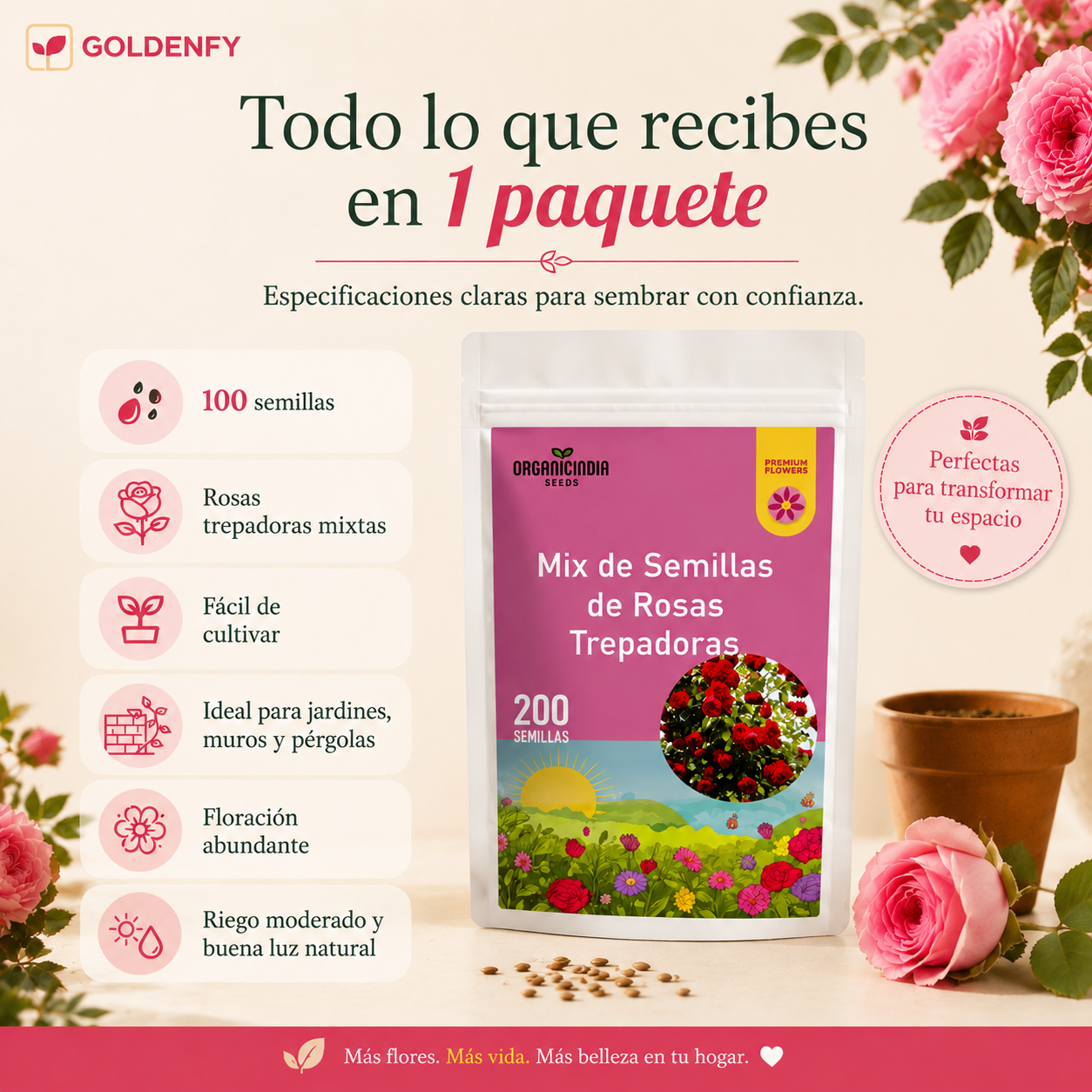 Semillas de Rosa Trepadora X 200 Semillas aprox. (5gr.)