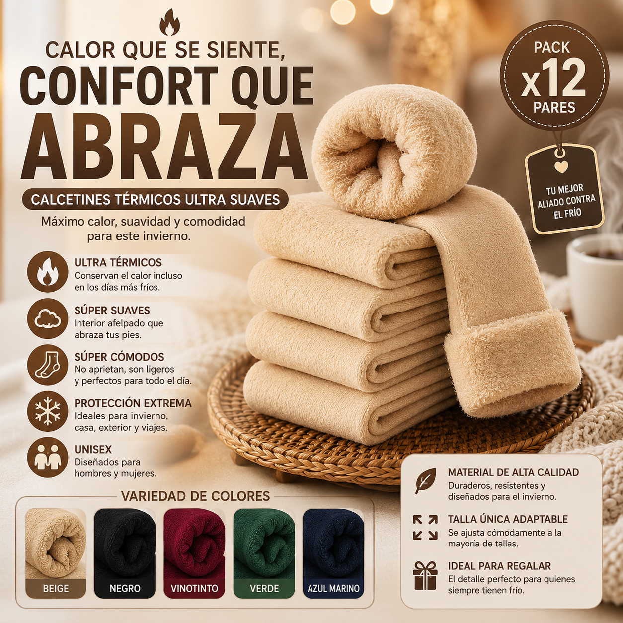 🔥Calcetines Térmicos para Invierno❄️ | Pack x12 calcetines colores Surtidos